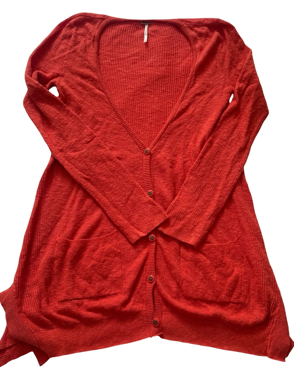 Free People Women’s Burnt Orange Solid Knit V-Neck Button Front Cardigan Size M